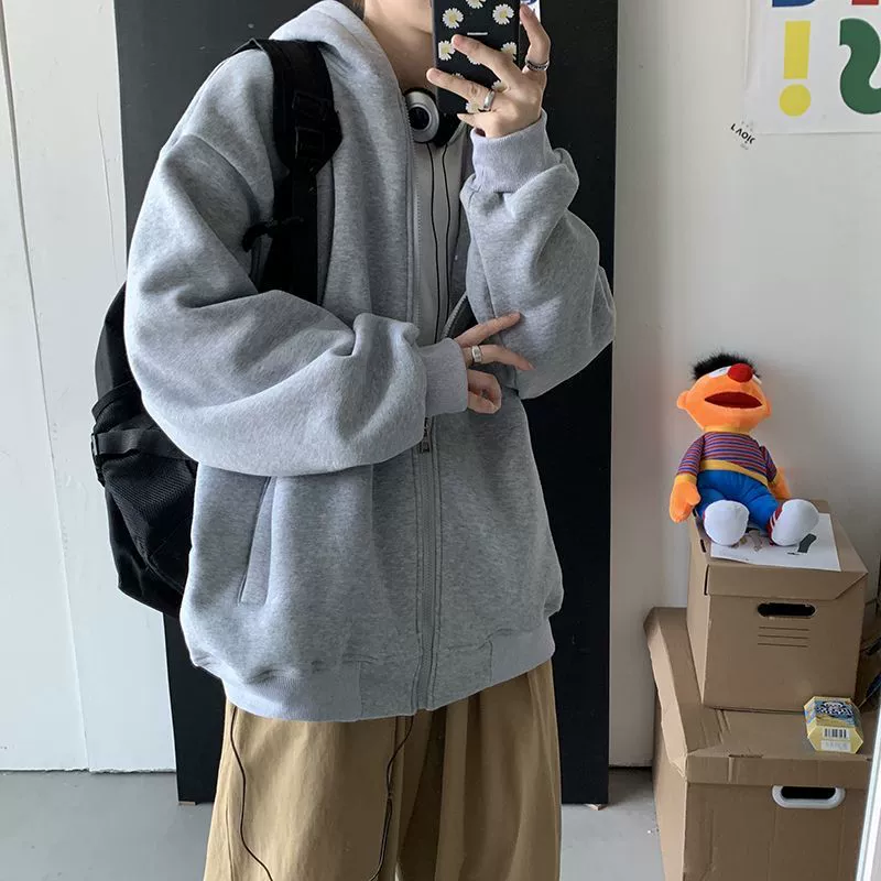 2024 осень-зима молния свитер мужской бархат толстый весенний и осенний кардиган с капюшоном осенний прилив бренд oversize пальто