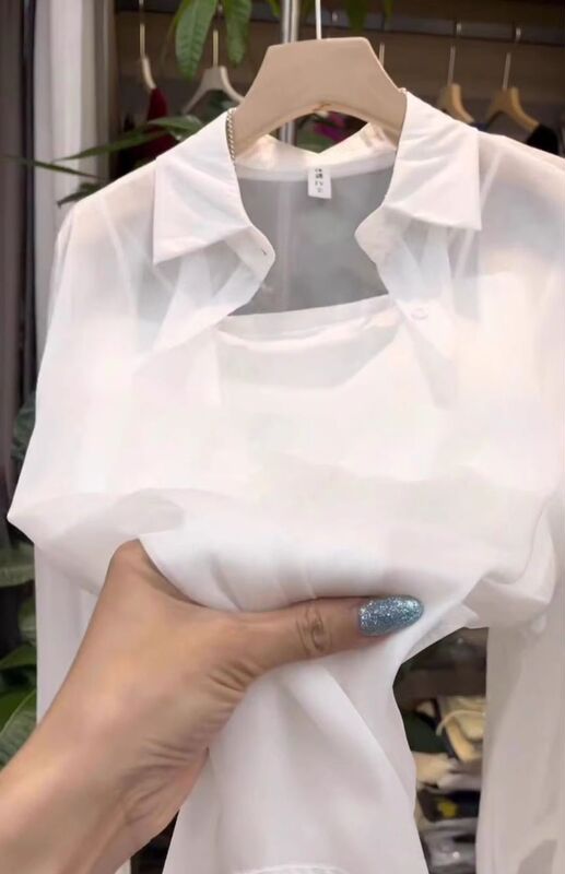 珠光糸日焼け止めシャツコート女性用夏の薄い氷感超滑り通勤外着カーディガン軽薄上着ブーム|undefined