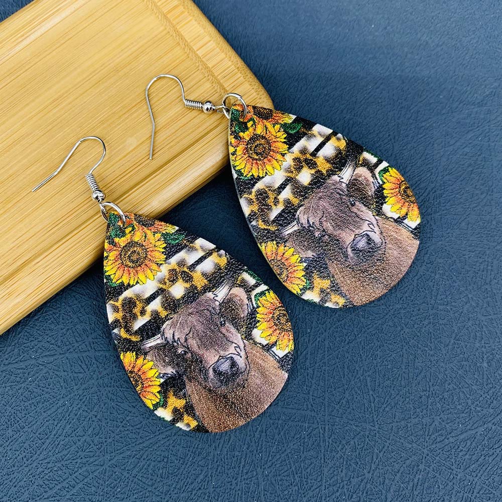 Retro Water Droplets Cattle Pu Leather Women's Earrings 1 Pair display picture 3