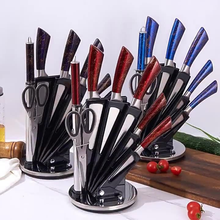 Comercio exterior de acero inoxidable mango hueco cuchillo de nueve piezas cuchillo vegetal cuchillo de cocina conjunto hogar cocina afilado combinación