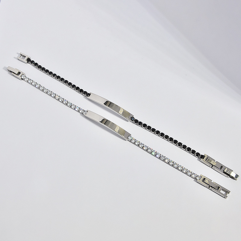 Tennis Chain Chain Type Retro Classic Style Geometric Customization Laser Engraving Titanium Steel Zircon Men's Bracelets Men's Chain Bracelets