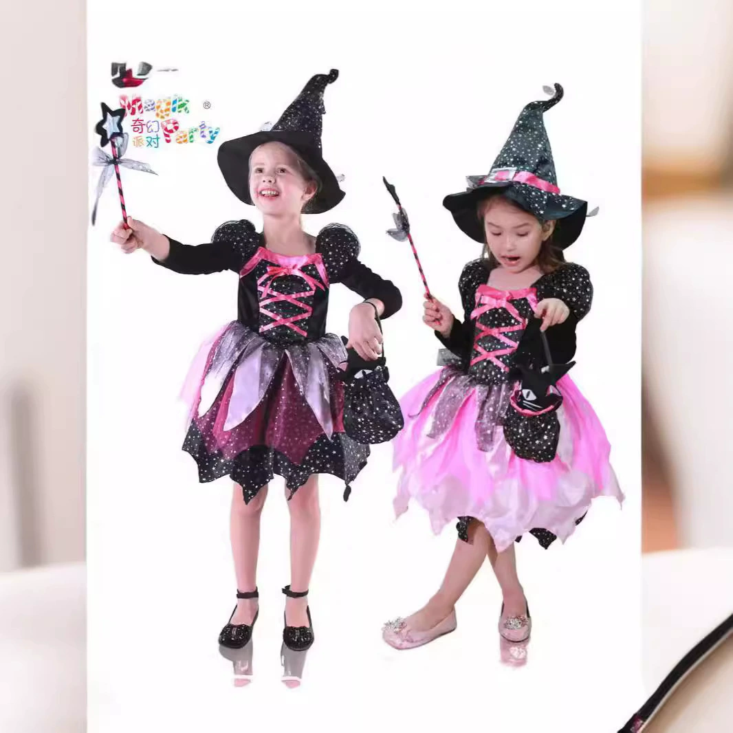 Дети Хэллоуин костюм для девочек cos маскарад платье принцессы ведьмы маленькая ведьма шоу костюм для освещения волос