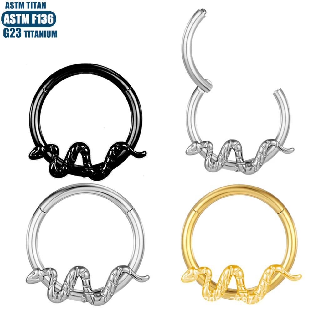 F136 Titanium Piercing Nasal Ring Feather Bee Snake Septum Seamless Ring Tragus Earring detail image 7