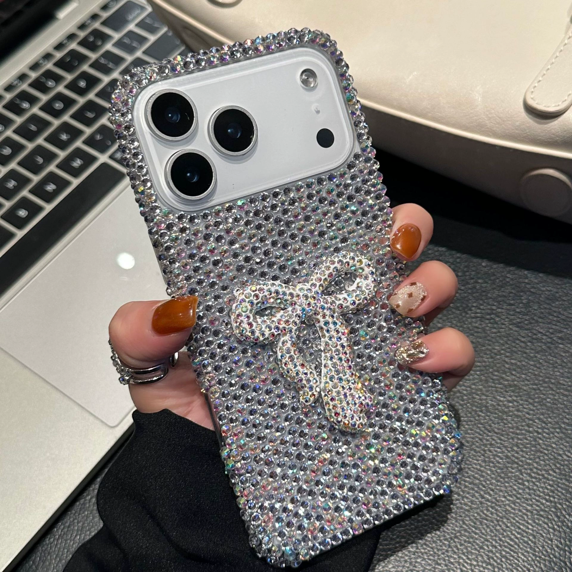 Apple, совместимый iPhone 17 с бантом, чехол для телефона, ремешок, инкрустированный кристаллами, iPhone, 17promax