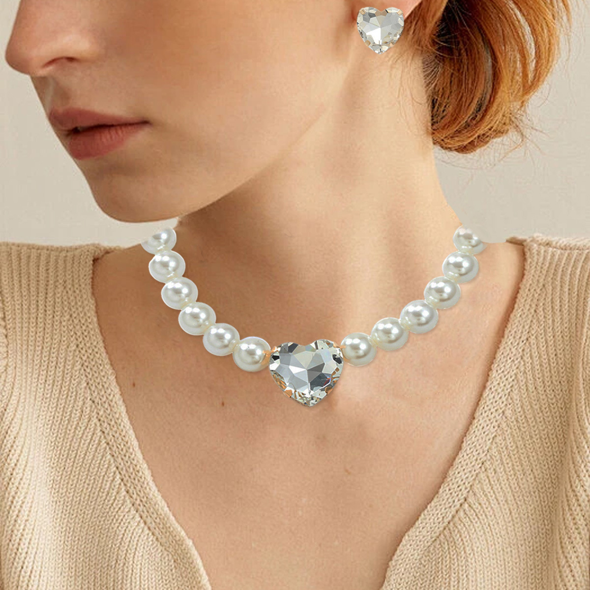 Perlenhalskette Und Ohrring Set Für Bräute Eleganter Schmuck_voghion.com