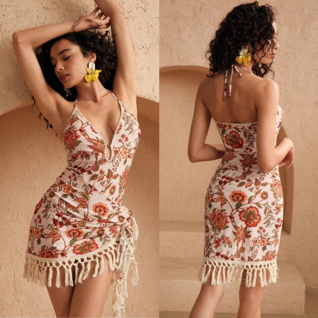 Sexy Bikini-Set mit tiefem V-Ausschnitt, kurzem Rock und Quasten – einteiliger Badeanzug für Damen. Genießen Sie die Bewegungsfreiheit._voghion.com