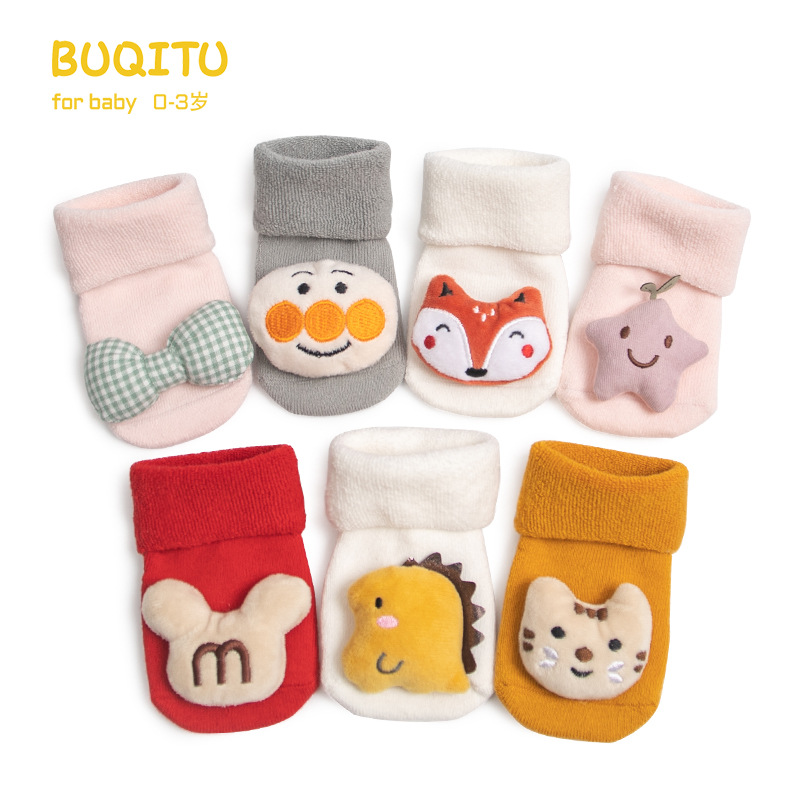 Calcetines para bebé otoño e invierno algodón puro más terciopelo grueso cálido muñeca linda bebé invierno al por mayor calcetines de algodón de boca suelta