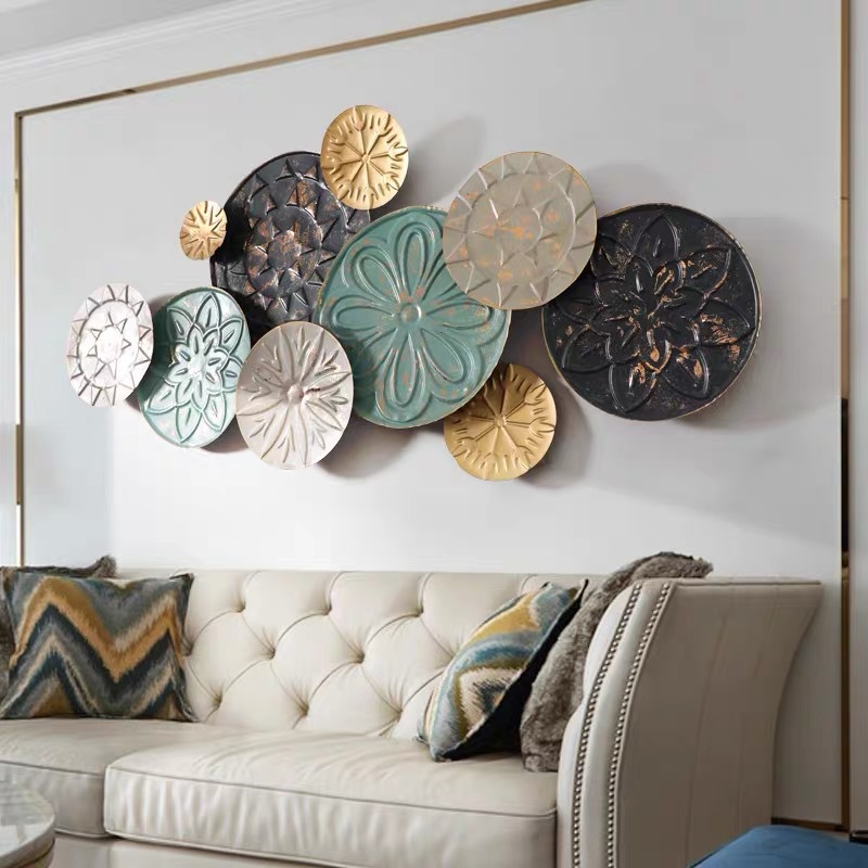 新中式创意铁艺壁饰客厅沙发墙面花朵挂件装饰墙壁挂饰亚马逊跨境