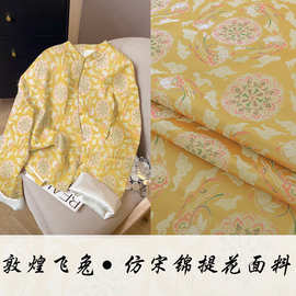 《FS056敦煌飞兔》国风仿宋锦马甲汉服面料中式提花锦缎服装布料