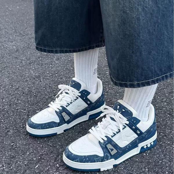 Factory high-end version of the "Donkey Trainer" small-sized denim blue printed sneakers, a versatile and comfortable casual pair for couples