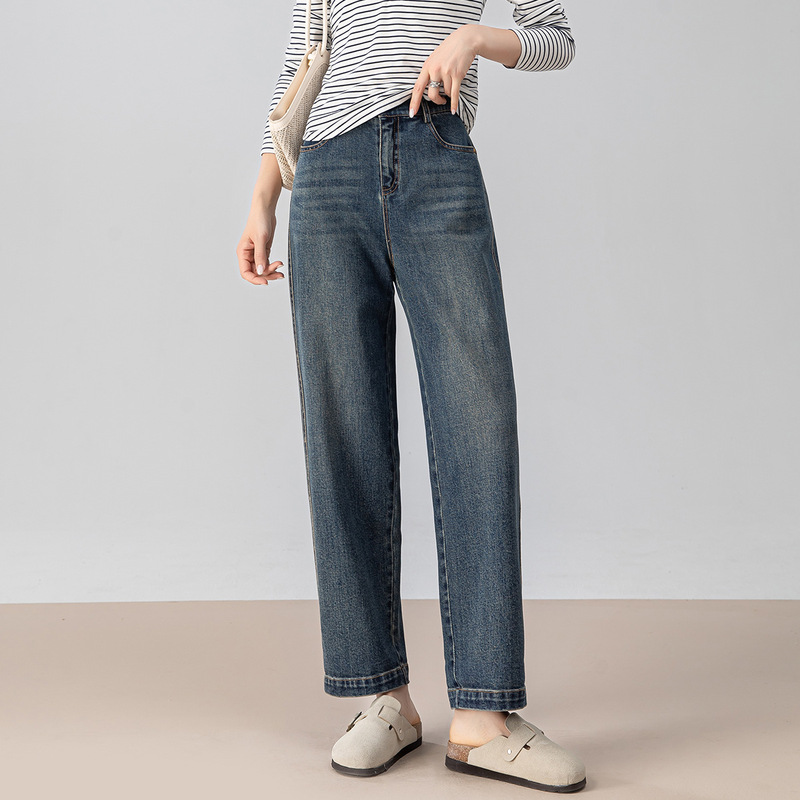 Yifei Casual Retro Cropped Jeans Women's 2025 Autumn New Pear-Shaped Figure Slim Boyfriend Pants