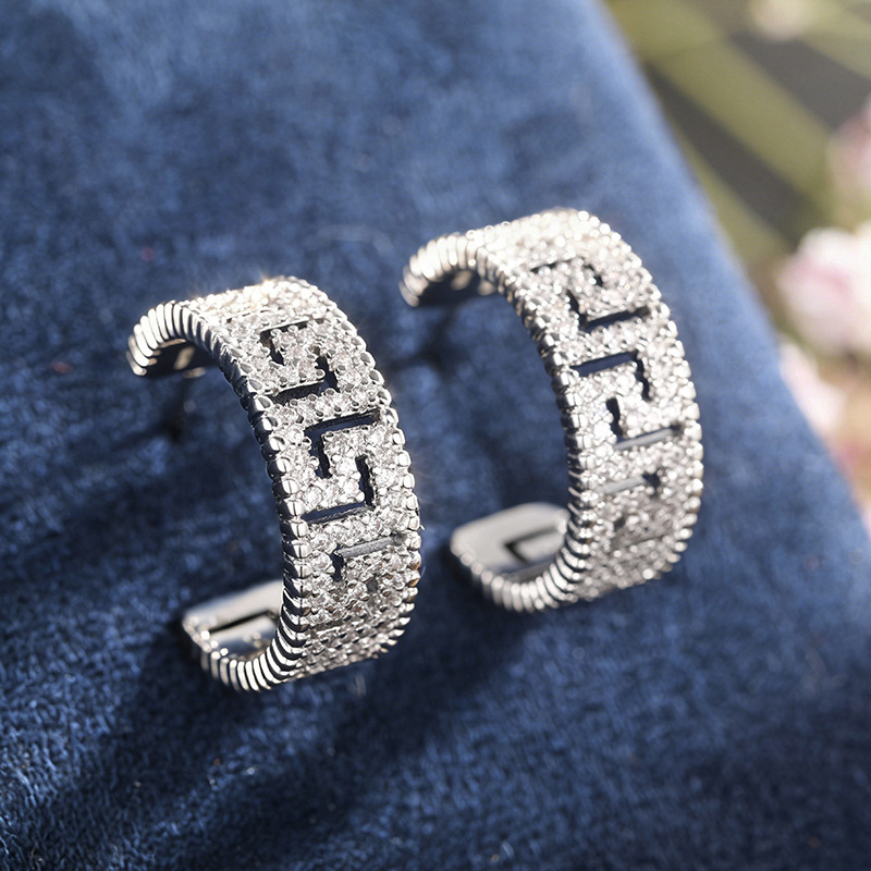 C-shaped Hoop Earrings With Intricate Patterns And Full Diamond_voghion.com