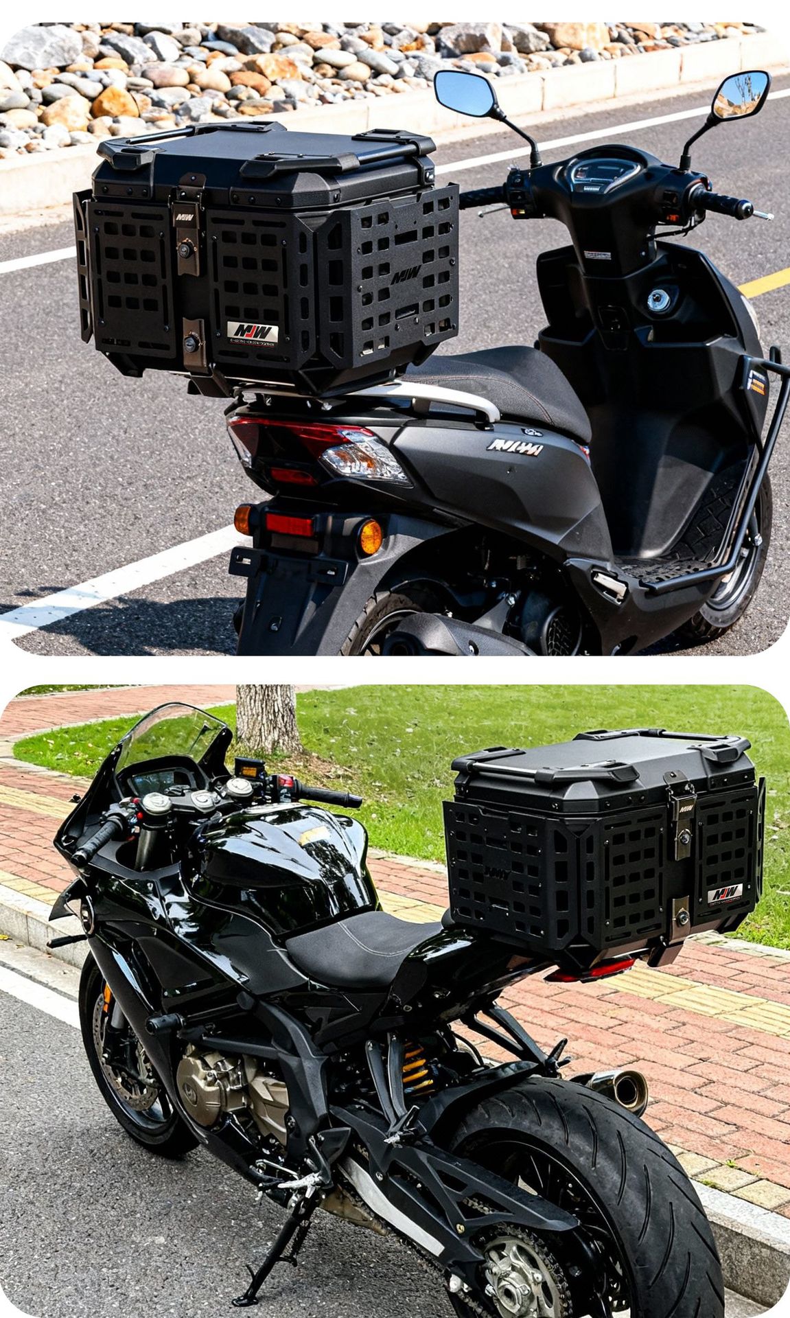 Motorcycle Mjw45L55L Multifunctional Armored Aluminum Alloy Tail Box Quick-Release Travel Tool Box Electric Vehicle Rear Tail Box