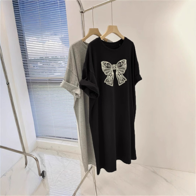 dress Women's Summer 2025 New Casual T-shirt Skirt Lazy Style Chubby M Loose plus size Mid-length Printed Dress for Women