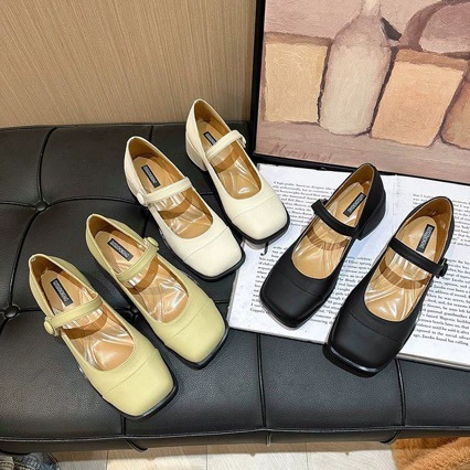 Нишевые туфли ретро с квадратной головой Mary Jin Single Женские туфли 2023 новые нежные юбки с юбкой Французские маленькие кожаные туфли