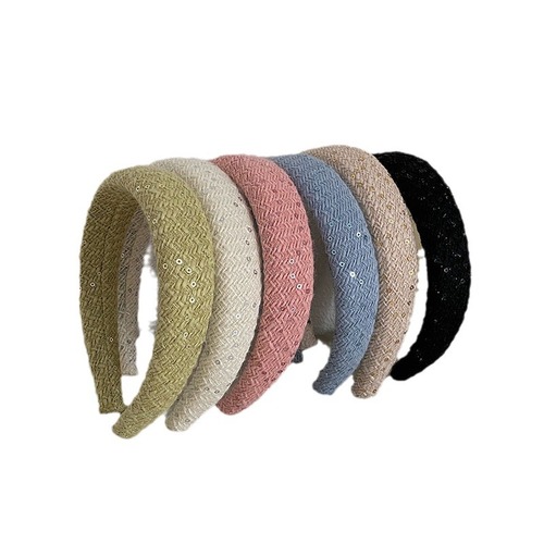 New Autumn/Winter Chanel-style sponge wide-brim headband with yarn weaving high forehead headband with sparkling face-washing hair clip hair accessory