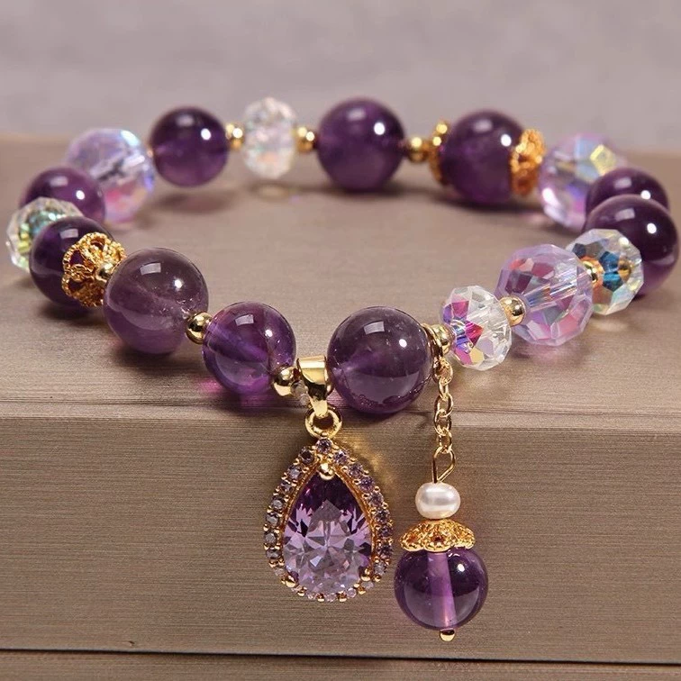 Изысканный браслет из аметиста для женщин, браслет с подвеской в виде сердца из циркония, подарочный браслет, ювелирное изделие, браслет в стиле легкой роскоши