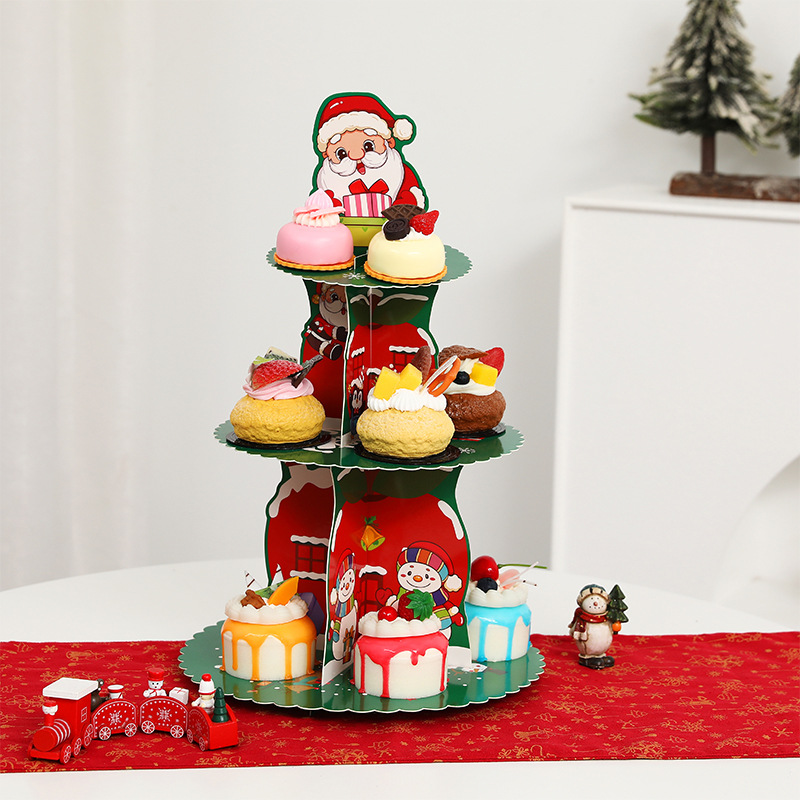 Festive 3-Tier Paper Cake Stand – Halloween & Christmas Themed Dessert Display For Parties, Home Decor_voghion.com