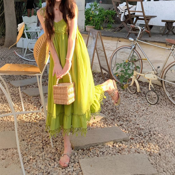 High-end White Strap Dress Draped Bohemian Travel Seaside Holiday Dress Super Fairy Dress