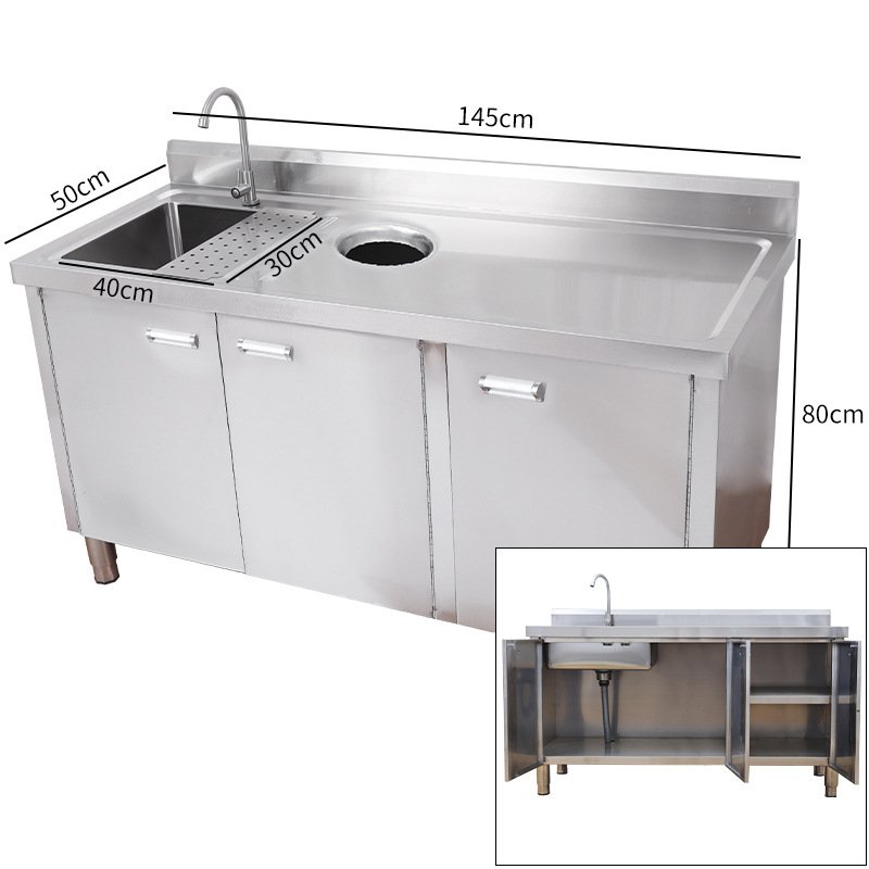 Commercial 304 cocina lavabo de acero inoxidable gabinete lavabo de verduras cubierta gabinete de gabinete doméstico comercial