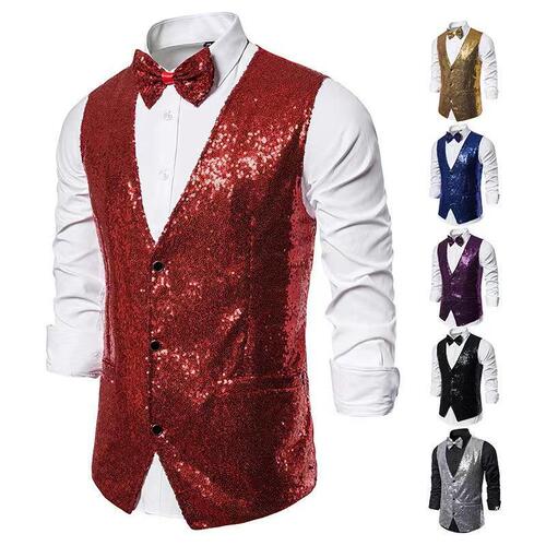 Men's Fashion Stage Performance Suit with Small Spangles, Maje Suit Jacket, Men's Host and Emcee Vest, Studio Vest for Photographers