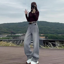 浅色牛仔裤女春秋2025新款大码胖mm高腰显瘦宽松直筒弯刀阔腿裤子