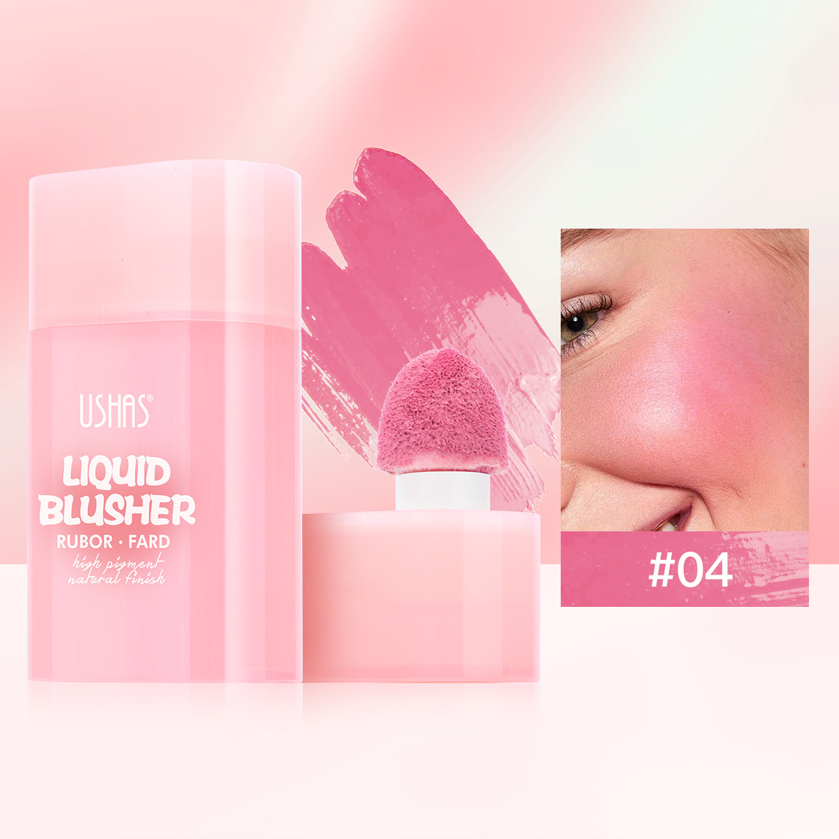 USHAS Cross-border Amazon venta caliente 8 colores cabeza de esponja rubor impermeable de larga duración UC117A B