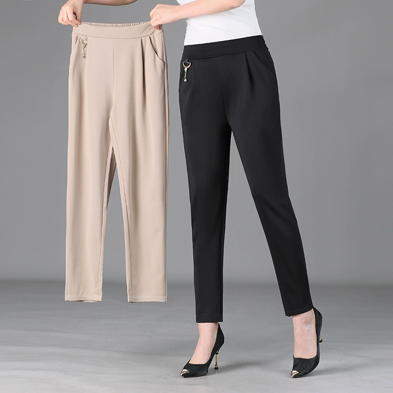 Осенние брюки для мам, Новые прямые брюки для женщин среднего возраста в западном стиле, большие размеры, весенне-осенние модные брюки для среднего возраста с высокой талией