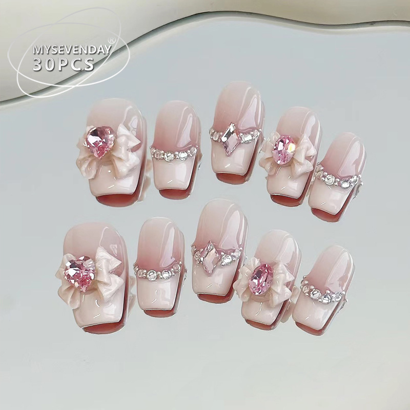 Tiktok Trending French-Style Rhinestone Ins High-End Handmade Wearable Nail Tips for Hot Girls Tiktok Trending French-Style Rhinestone Ins High-End Handmade Wearable Nail Tips for Hot Girls