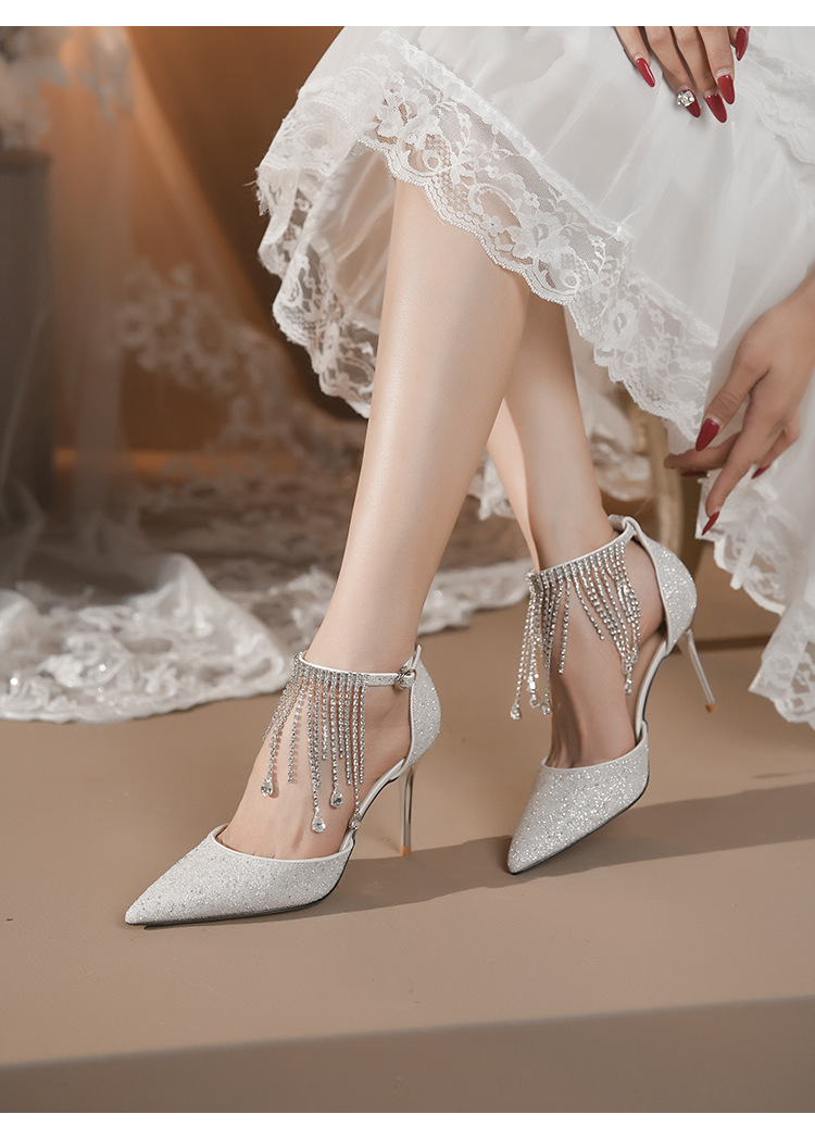 Witte stiletto high heels voor dames met strass kettingband_voghion.com