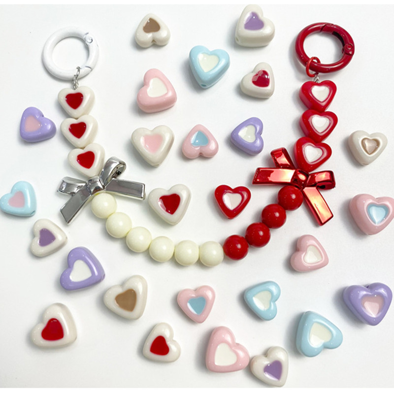 马卡龙滴油爱心散珠diy手机链串珠配件奶油色系项链挂坠饰品材料
