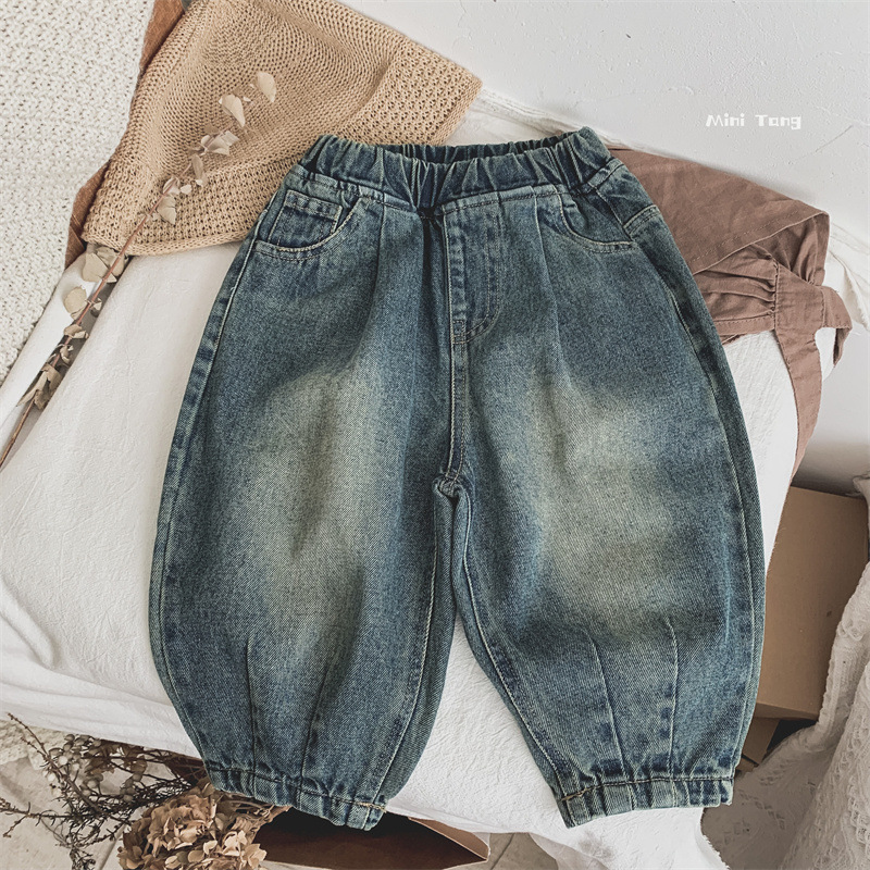 Ropa infantil jeans retro para niños, niños y niñas, pantalones casuales sueltos para bebés, pantalones de rábano de primavera y otoño