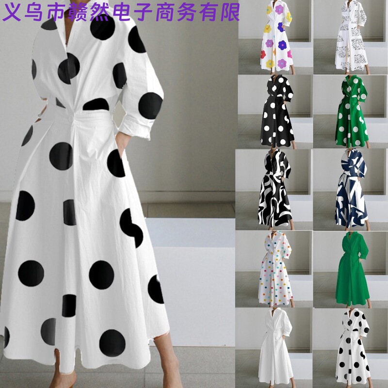 Cross-Border New Foreign Trade Medieval Retro Plus-Size Fashion Polo Collar Loose-Fitting Women's Dress Cross-Border New Foreign Trade Medieval Retro Plus-Size Fashion Polo Collar Loose-Fitting Women's Dress