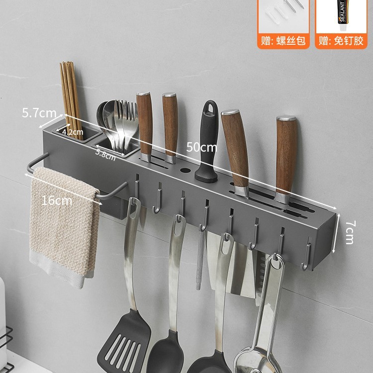 Pistola gris acero inoxidable portaherramientas jaula de palillos estante de cocina integrado almacenamiento de cuchillos tubo de palillos punzonado montado en la pared