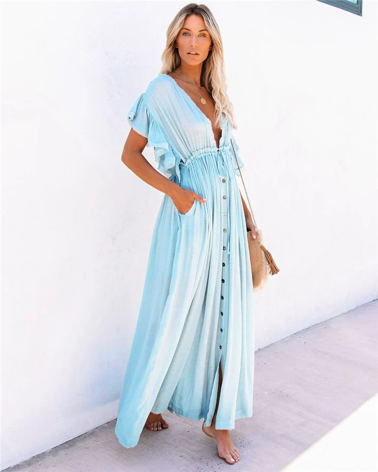 bikini cover up pants Sexy Bikini Cover-ups Long  Tunic Casual Summer Beach Dress Elegant Women Plus Size Beach Wear Swim Suit Cover Up mesh bikini cover up