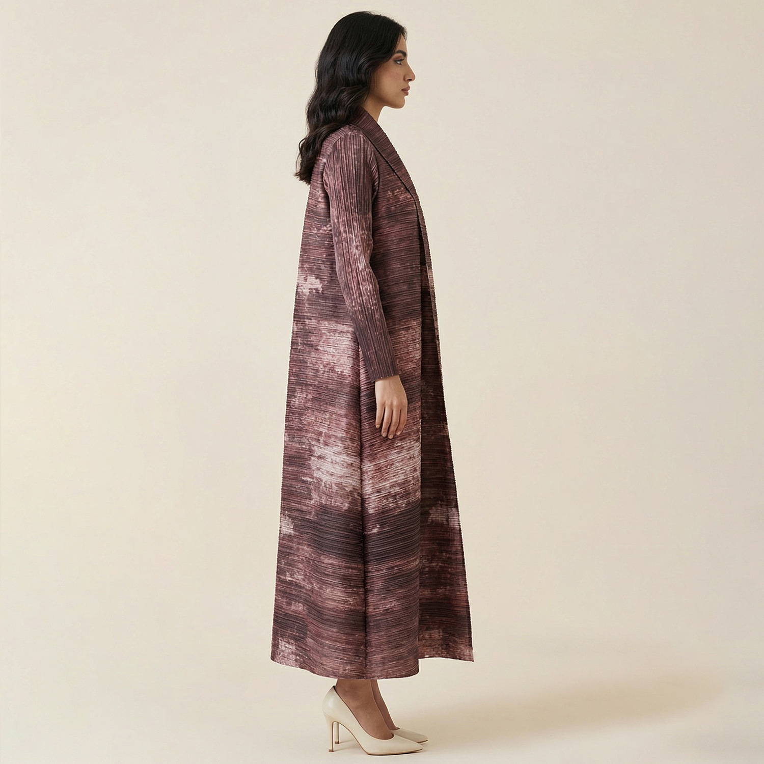 Miyake Cross-Border Foreign Trade Middle Eastern Best-Selling Autumn Muslim Robe Cape Printed Women's Arabic Tie-Waist_ecoleips.com