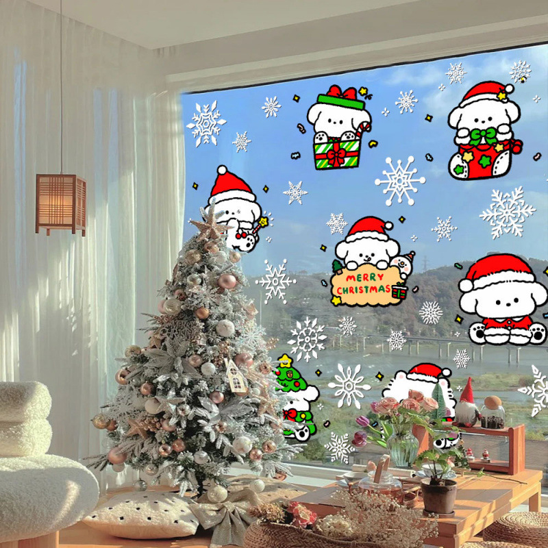 2026圣诞节雪花装饰贴纸玻璃静电贴画新年场景布置卡通橱窗贴门贴