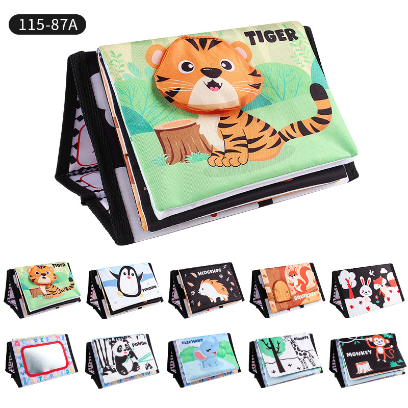 Los bebés y los niños pequeños no están rotos, se pueden lavar, calendario de escritorio de animales, juguetes de libros de tela, espejos de jaja de animales tridimensionales, hojeando libros de tela para bebés