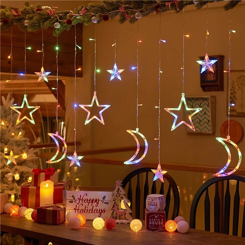 LED pequeña luz intermitente cadena luz estrellada cortina luz Navidad decoración al aire libre solar estrella Luz
