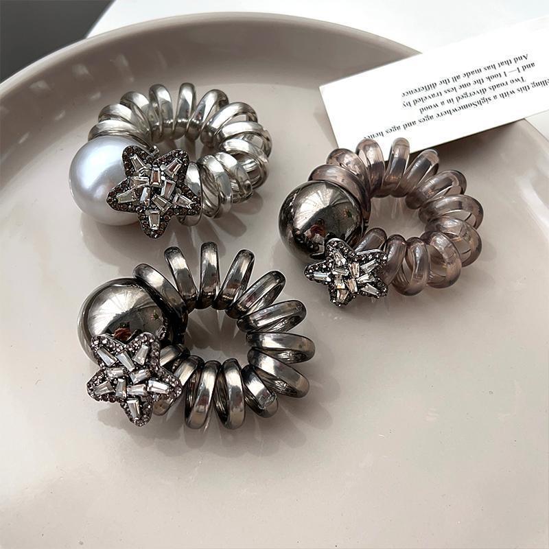 South Korea's Dongdaemun Rhinestone Star Phone Ring Ball Headband Temperament Ponytail Pearl Rubber Band Hair Accessories New Style