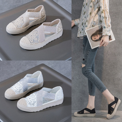 漁夫鞋女小香風2021年夏季新款平底網面休閑鞋舒適懶人壹腳蹬單鞋