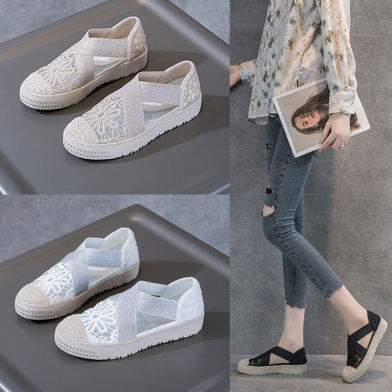 漁夫鞋女小香風2021年夏季新款平底網面休閑鞋舒適懶人壹腳蹬單鞋