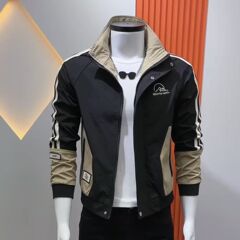 韩版修身休闲立领秋季新款帅气男士外套百搭时尚潮流拼色夹克个性
