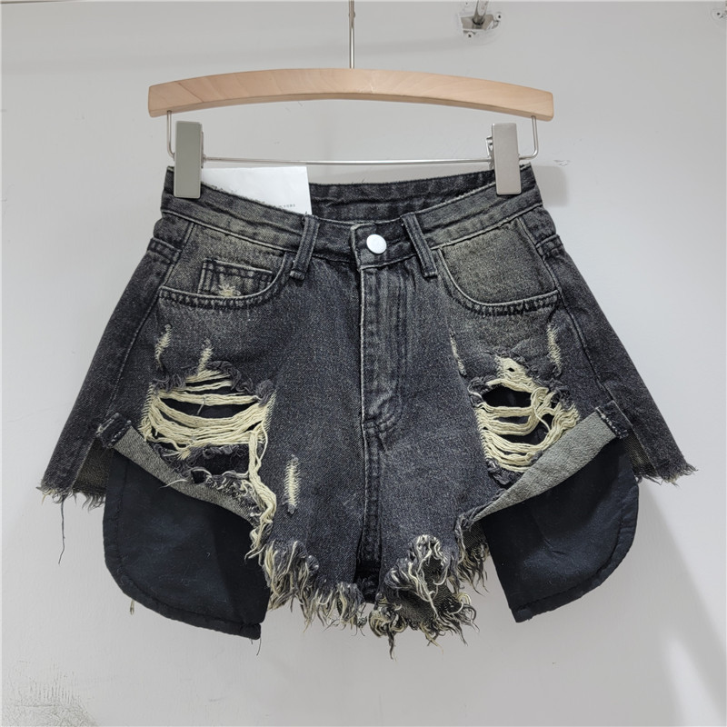 Pantalones Cortos de Mezclilla Holgados con Desgastes y Bordes Deshilachados