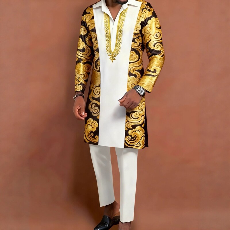 Spot Direct Supply Cross-Border Men's African Robe Casual Suit Robe Lapel Suit