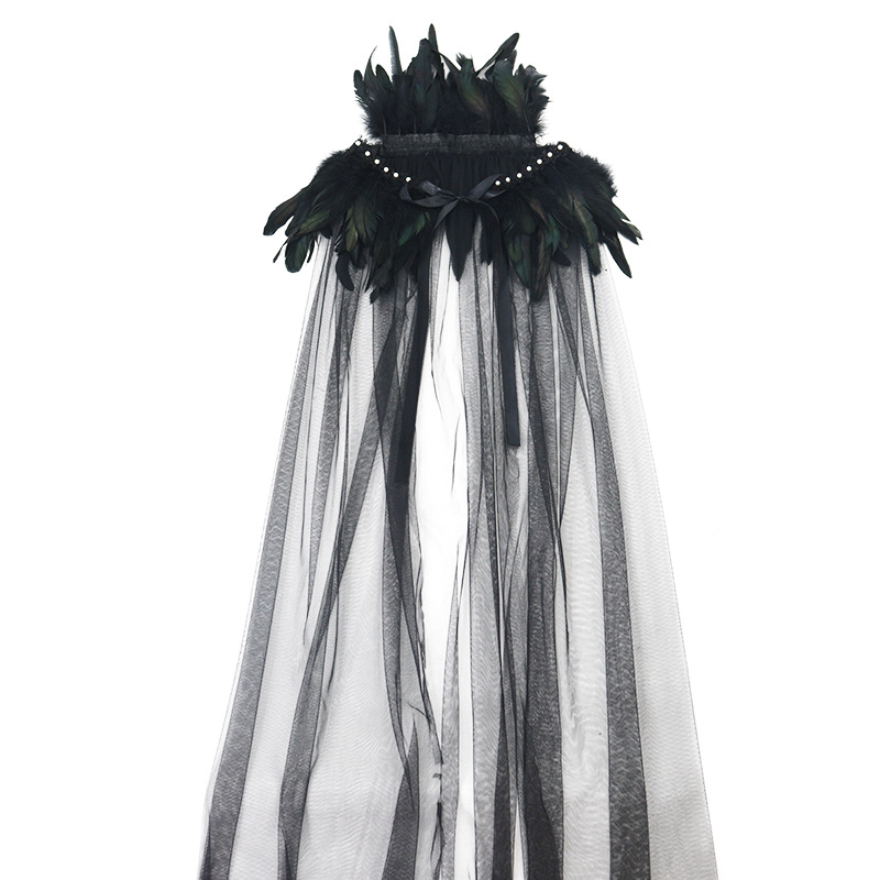 Halloween Europa y América plumas perlas chal espectáculo de baile de baile accesorios de disfraz de fiesta oscuro vestido de desfile