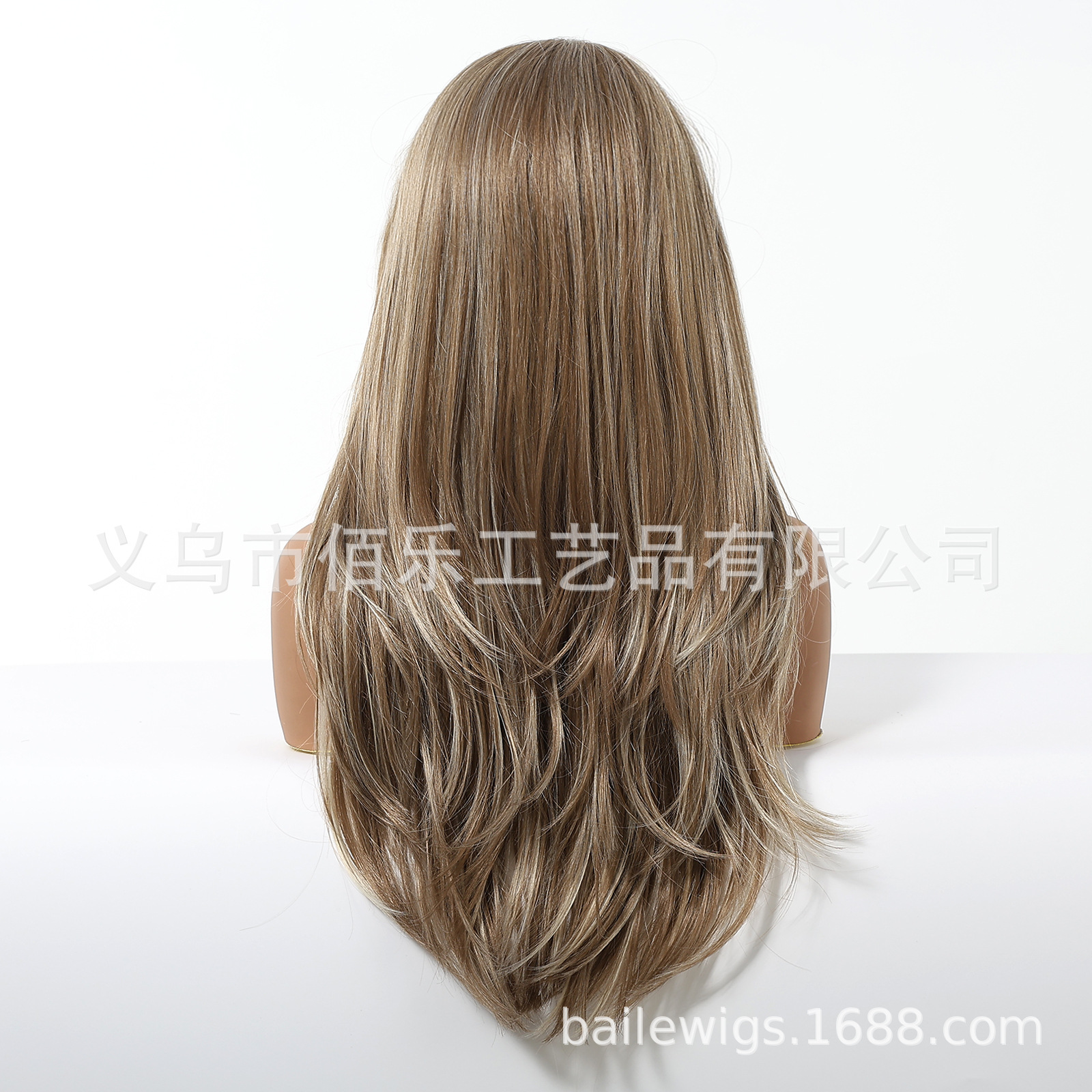 Peluca nueva de color marrón claro, corte medio, capa natural, cabello largo y rizado, casco completo, fibra química europea y americana, moda femenina