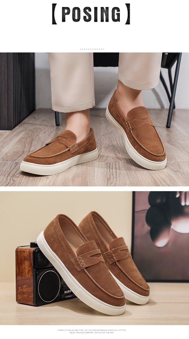 Suede Men's Board Shoes Are Comfortable And Breathable, One-pedal Loafers, Hand-stitched Thick-soled Versatile Shoes, And One Free Pinch Music._vogvips.com