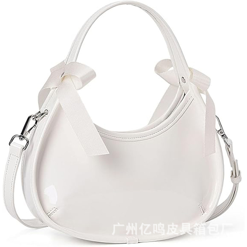 Women's Crossbody Bag Small Wallet Y2K Clutch Half-Moon Bag Handbag Stylish Bow Cute Patent Leather Shoulder Bag