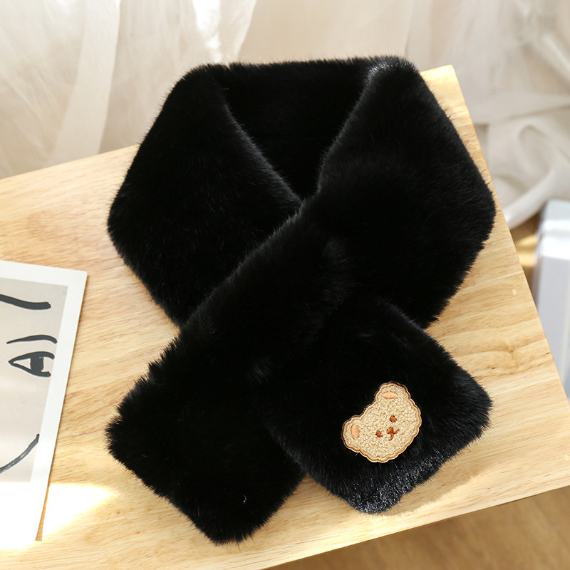 マフラーの女性秋冬の韓国版はかわいい保温のぬいぐるみの熊の2024冬の新型の白いファッションのマフラーの潮を合わせます。|undefined